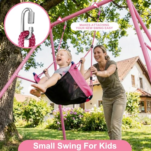 Image of Textilene Tree Swing for Kids, 440lb with Hanging Straps, Pink