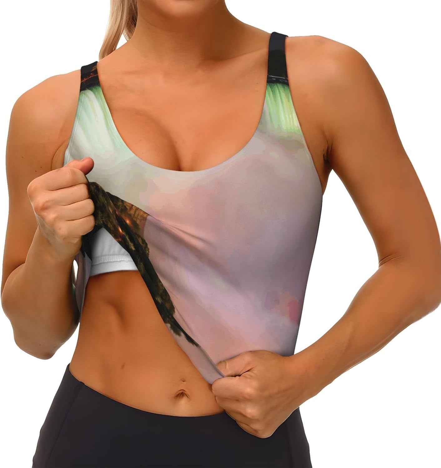 Niagara Falls Print High Impact Sports Bras,Longline Sports Bra,Perfect for Yoga,Running and Gym Workouts