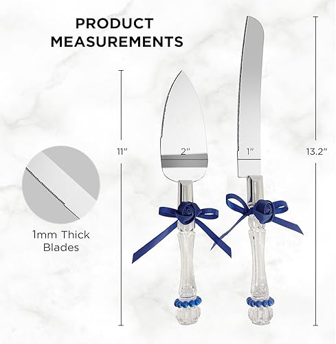 Miniatura 10 de FISHBONE Juego de cuchillos y servidores de acero inoxidable para tartas de boda con diseño elegante, juego perfecto para cortar pasteles para bodas