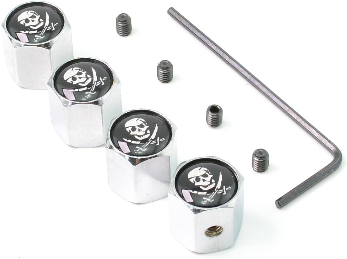 iDoood Anti-Theft Car Wheel Tire Valve Stem Cap Universal with Tool (Logo:For Pirate Skull)