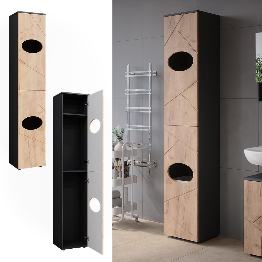 Vicco Armoire à Linge Irma, Anthracite/Chêne doré, 37.2x192cm