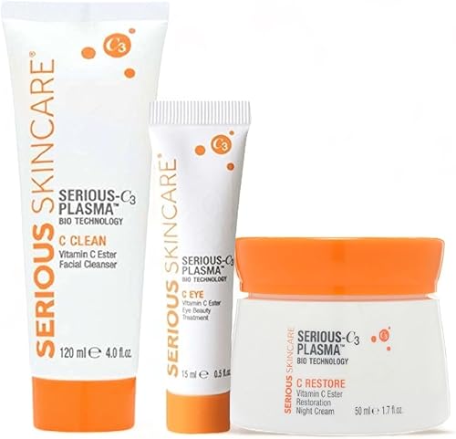 Miniatura 1 de Serious Skincare - Serious C3 Plasma Night Trio - Crema de noche C-Restore, tratamiento de belleza de ojos C y limpiador facial C Clean - Líneas