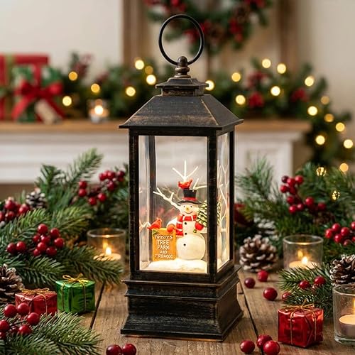 Miniatura 9 de Linterna de Globo de Nieve Navideño de 10" con Muñeco de Nieve de Granja, Globos de Nieve Giratorios Brillantes Iluminados con Música