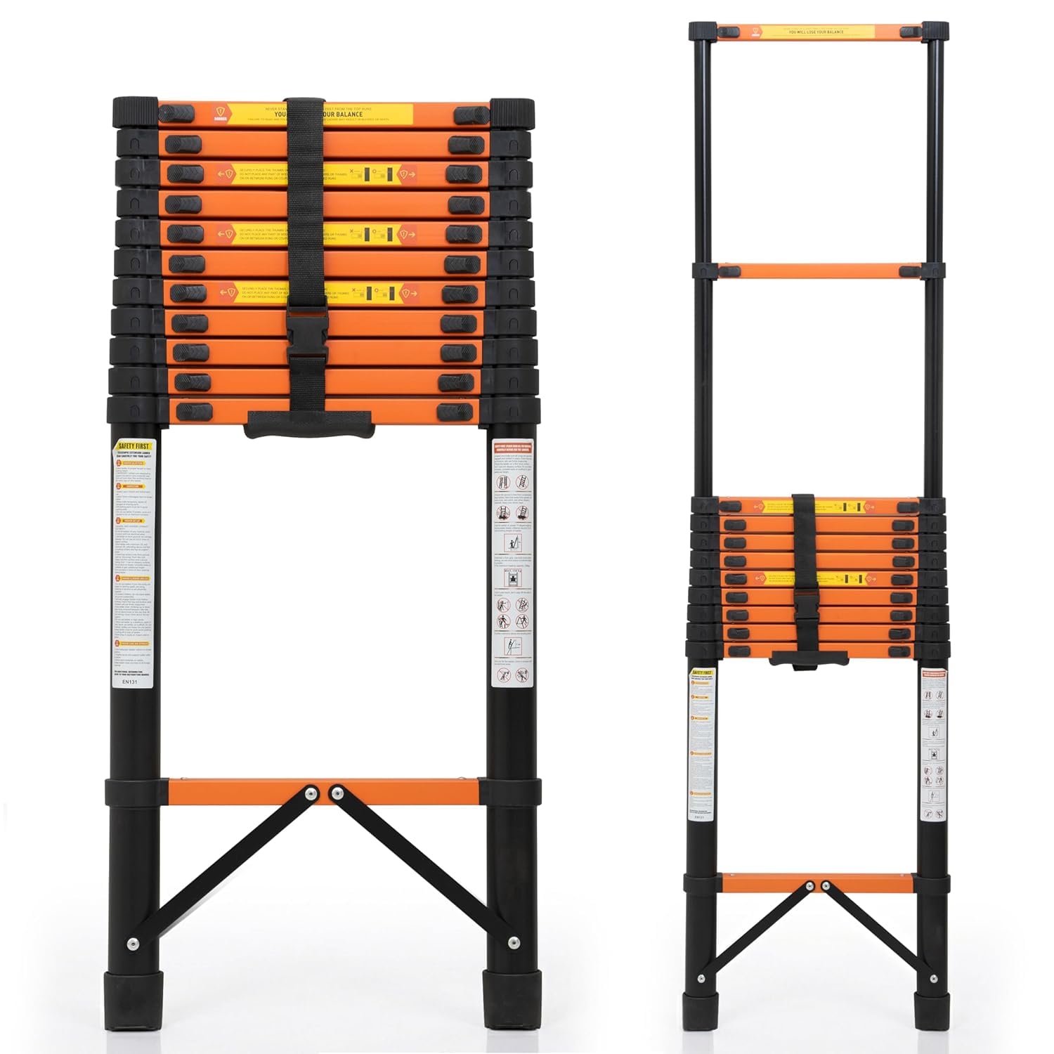 Smarty 11.5 Feet Heavy Duty Telescopic Carbon Steel Ladder | Foldable Extendable Portable | Anti-Slip Steps | Safety Lock | 150 kg Load Capacity | Home, Office & Industrial-image-27