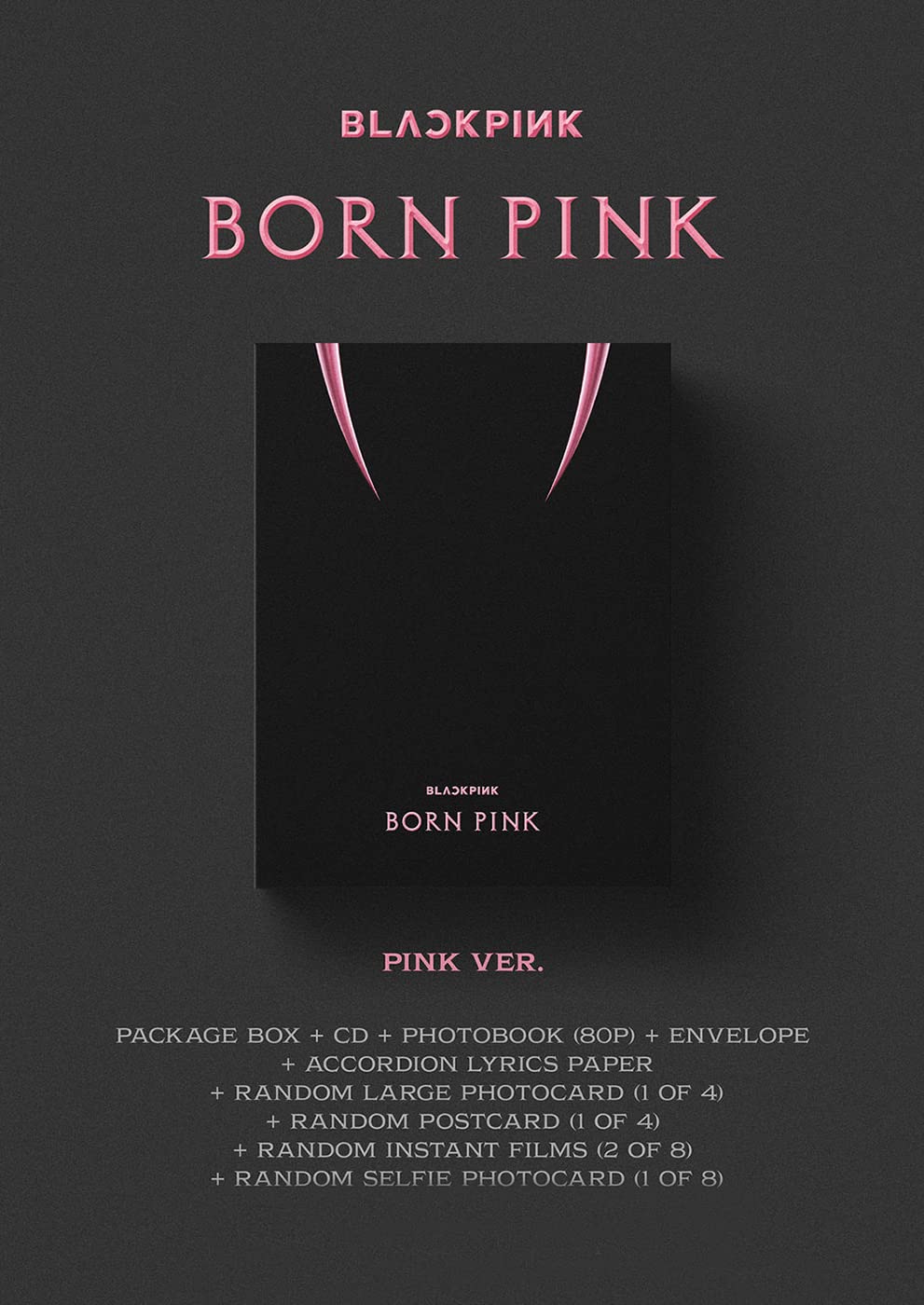 BLACKPINK - [BORN PINK BOX SET ver.] (PINK Version) 2nd Album CD+Photobook+Envelope+Lyrics Paper+Large Photocard+Postcard+Instant Films+Selfie Photocard+(Extra BLACKPINK 5 Photocards+Pocket Mirror)