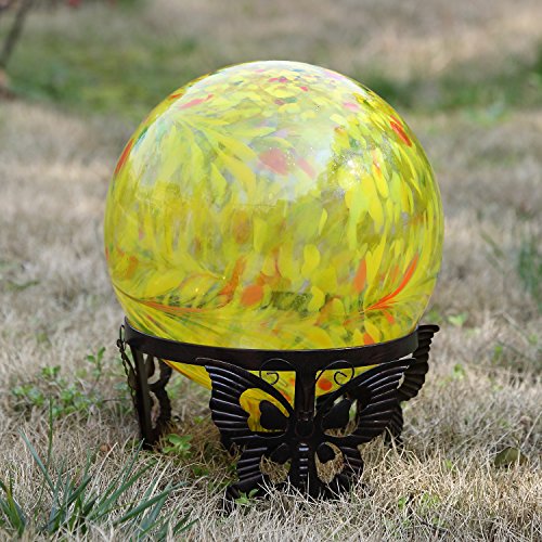 Gazing Ball 10 Inch Colorful Glass Gazing Ball For Garden Decor, Yellow #TOP5
