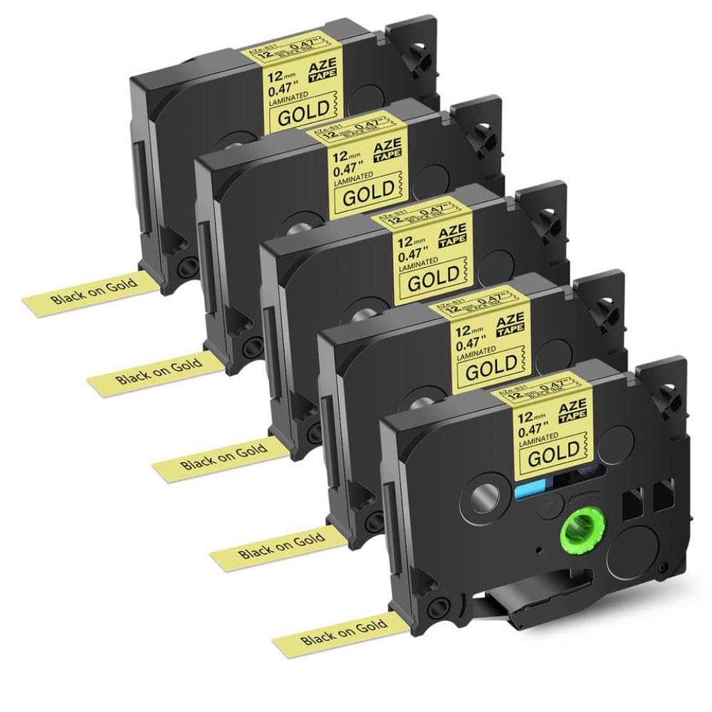 Il nastro di etichetta nera da 5pk funziona con nastro laminato da 12 mm TZ TZE-831 per etichetta PT-1010 Etichetta Etichetta Etichetta compatibile