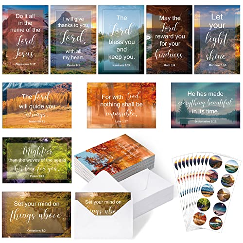 Jetec 60 Pack 4 x 6 Inch Religious Christian Greeting Cards with Scripture Encouragement Christian Birthday Cards Bulk Assorted Bible Verse Blessing Card with Envelopes and Stickers(Scenery)