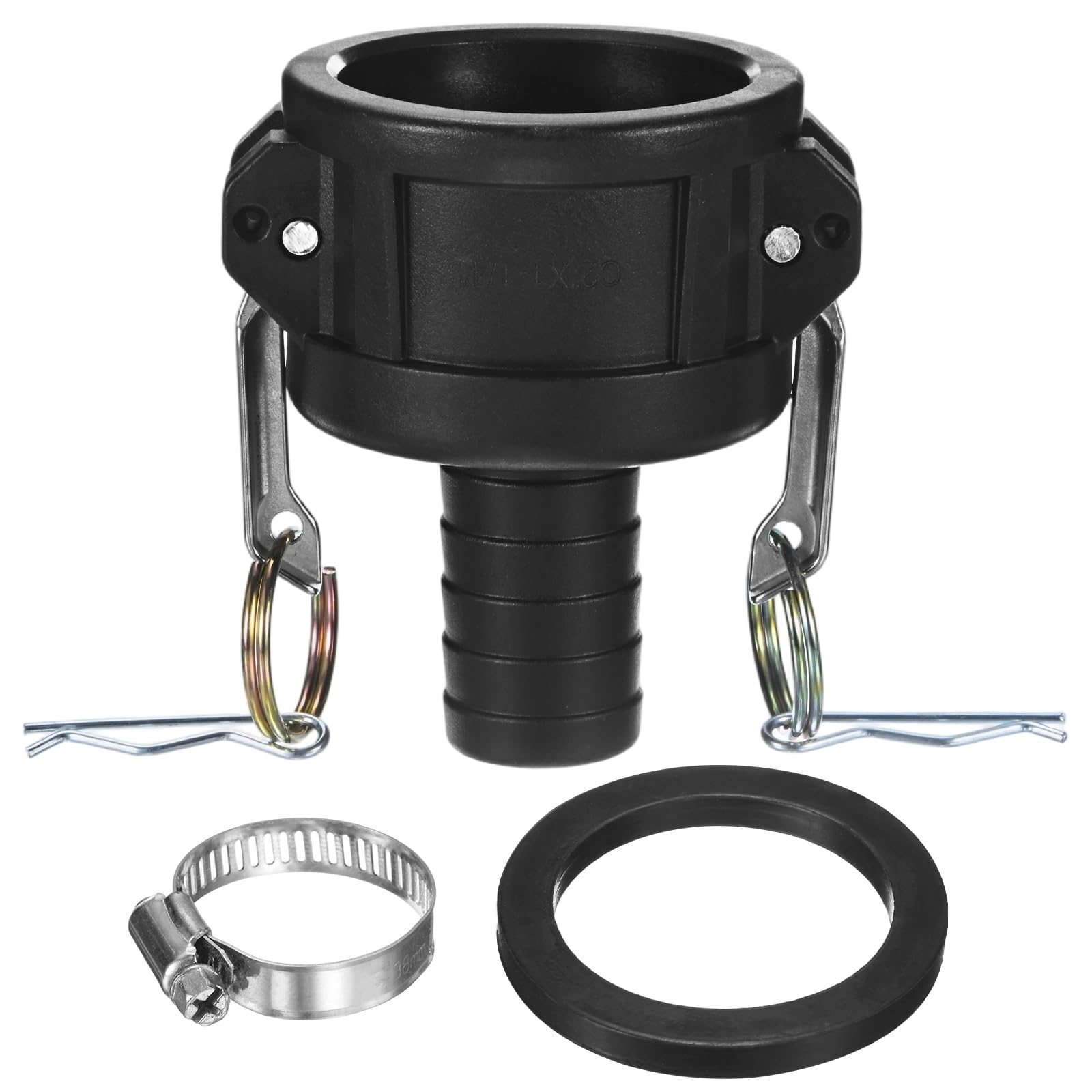 M METERXITY 275 330 Gallon IBC Tote Fittings, Polypropylene 2 Inch Camlock Fittings to 1.26 Inch Garden Hose Connector with Gasket and Pipe Clamp, Tank Drain Adapter for Garden Hose [Black]