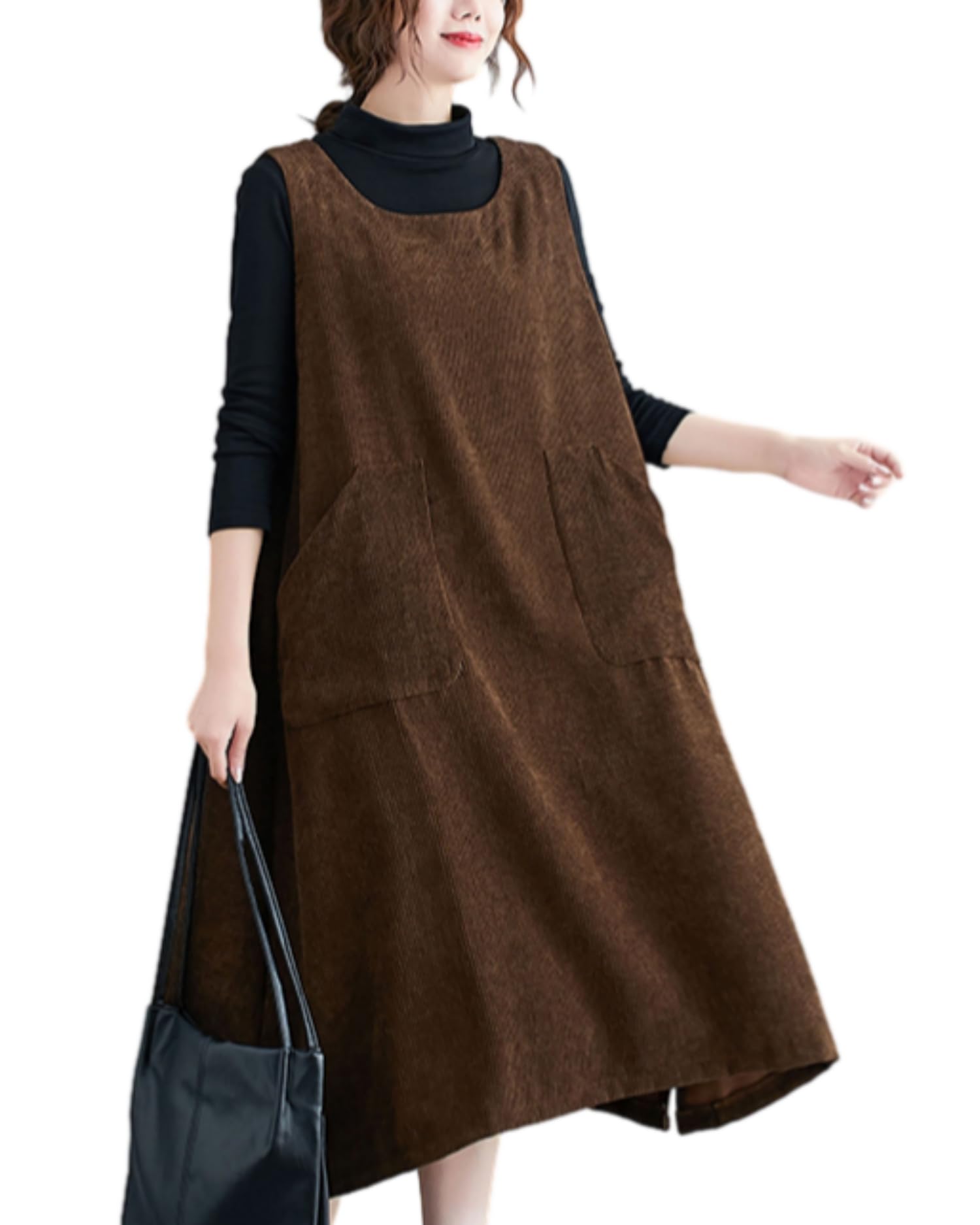 Velours côtelé doux robe pull à col rond ellazhu confortable - 7