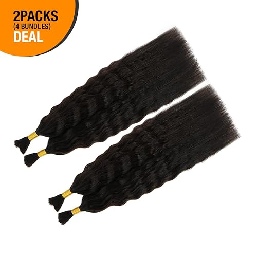 Miniatura 6 de Starlet - Extensiones de cabello humano virgen húmedo y ondulado súper a granel para micro trenzado, 20 pulgadas, 7.05 onzas, 4 paquetes, color