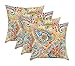 RSH Décor Indoor Outdoor Set of Throw/Toss Pillows ~ Bright Primary Color Thin Line Floral Paisley - Choose Quantity (4)