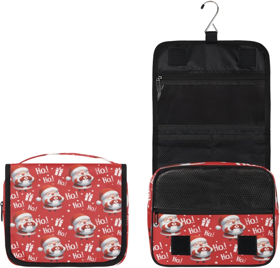 Travel Hanging Toiletry Bag for Women kids, Christmas Santa Claus Love Cosmetic Bag Waterproof Makeup Organizer for weekend overnight Bathroom