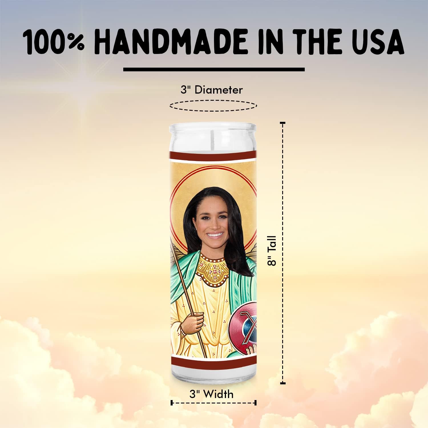 Meghan Markle Celebrity Glass Jar Candle – Handmade Soy Wax Votive Candle – Unique Gift for Britsih Royal Family Lovers – Duchess of Sussex Home Decor Collectible for Prince Harry Fans
