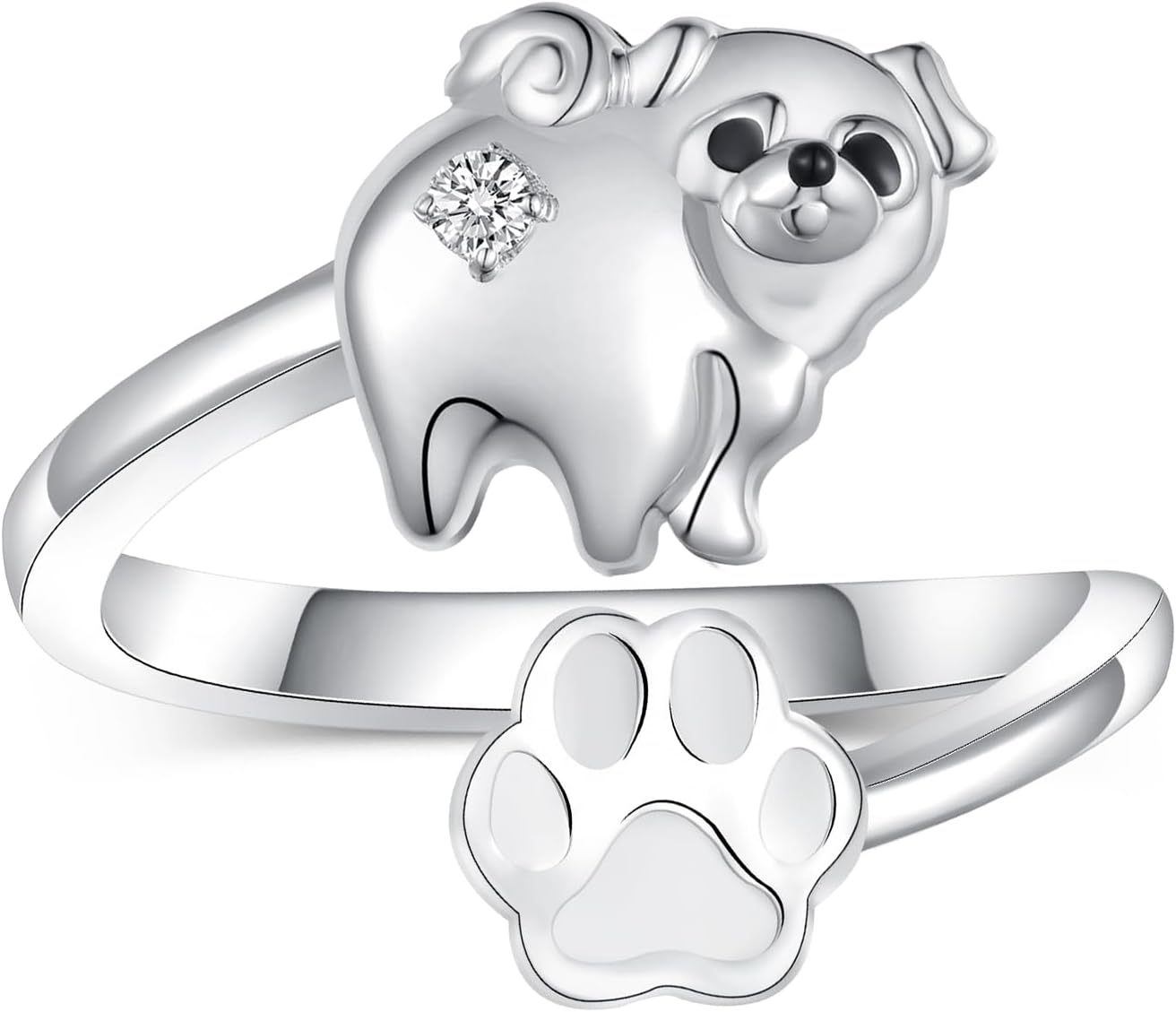 Dog Ring for Women Sterling Silver Yorkie/Pug Ring Dog Jewelry for Women