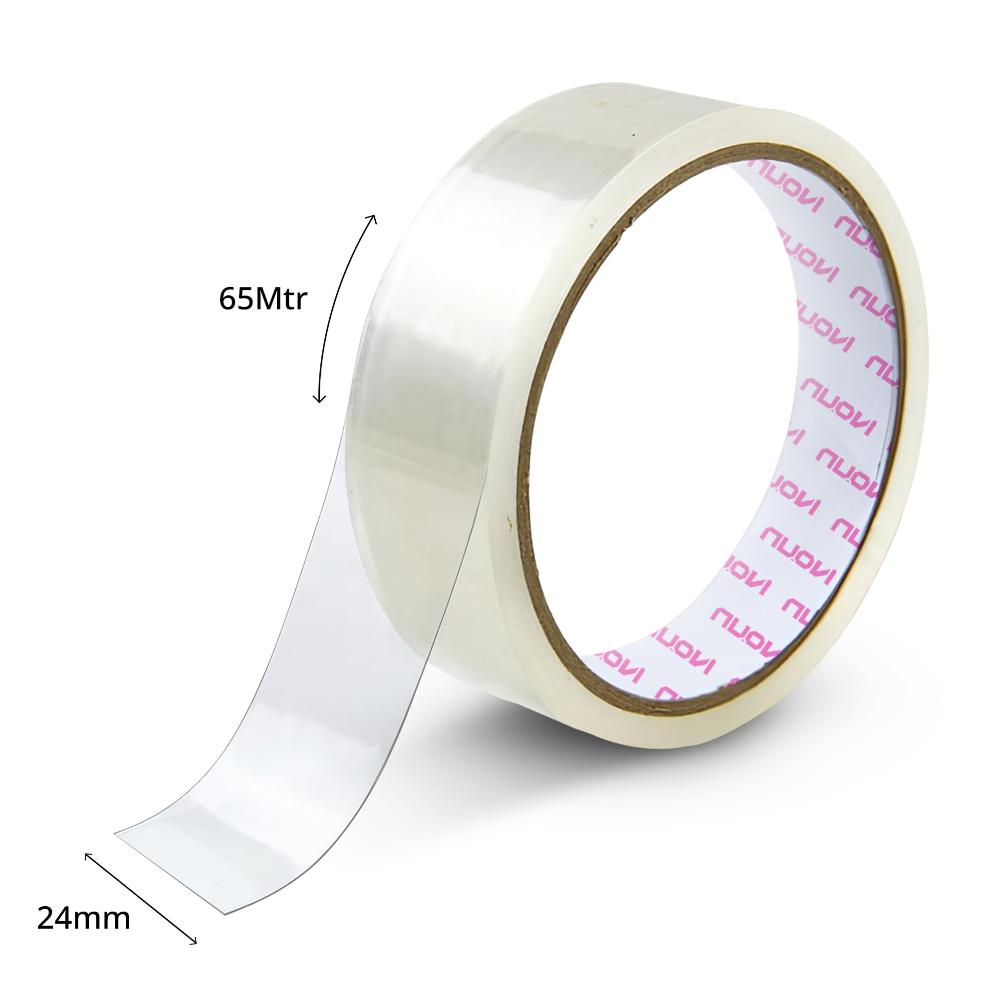 NUOVI BOPP Transparent Tape | 65meter Length X 24mm Width | 42Micron High Strength Self-Adhesive Tape for Strong Hold | Perfect for Office, Packaging, DIY, Shipping & More (Pack of 2)