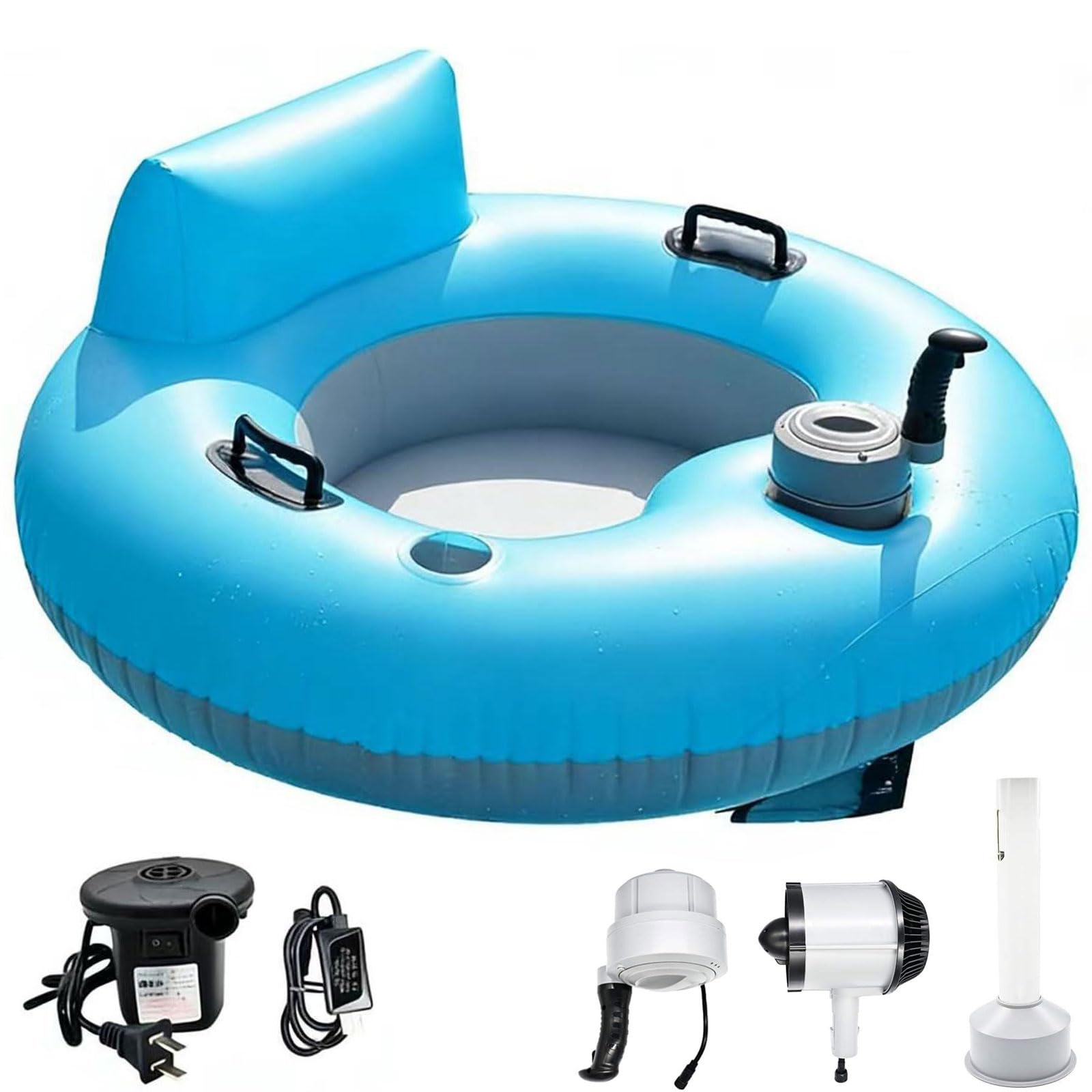Tumbona motorizada para piscina con bomba de aire eléctrica y portavasos, silla de agua de hélice para lagos y playas, perfecta para vacaciones de verano