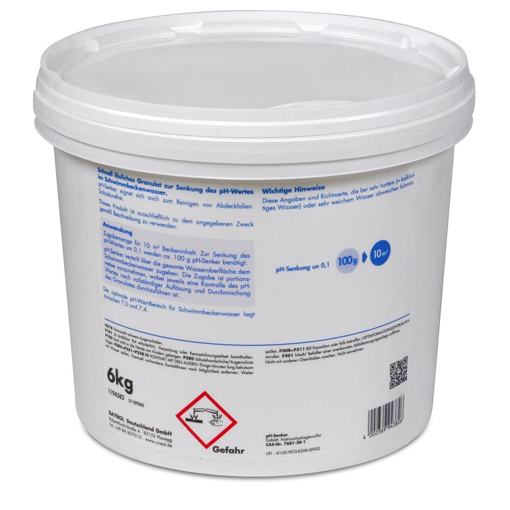 Cristal pH Senker Granulat 6 kg - Einfache Handhabung - Schnell löslich - Für stabilen pH-Wert - pH Minus - Optimierung als Basis der Wasserpflege