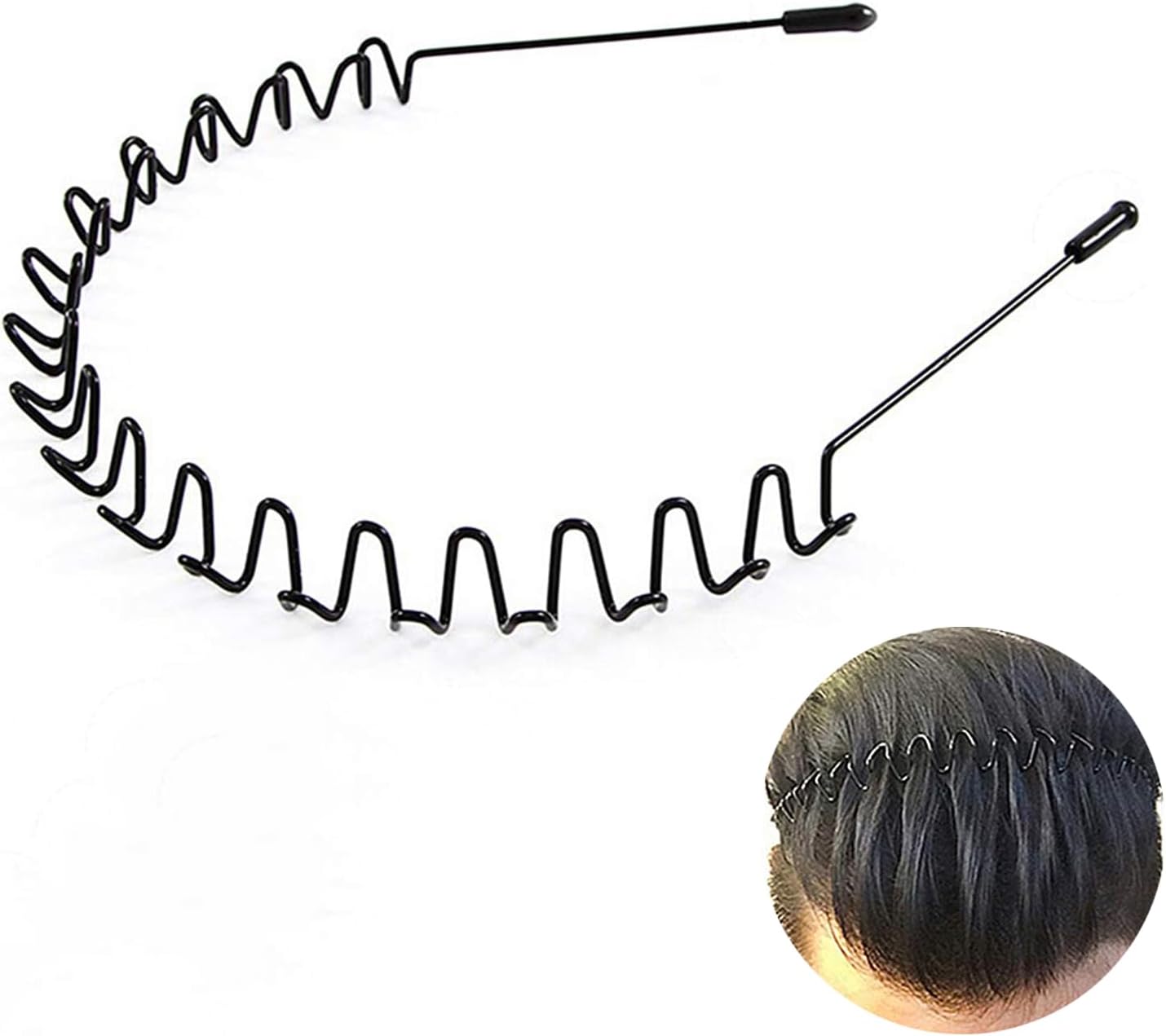 Metal Hair Bands for Men Womens Headbands Fashion Black Wavy Hair Band Spring Outdoor Sports Headbands Unisex Head Bands Accessories Simple Elastic Headwear