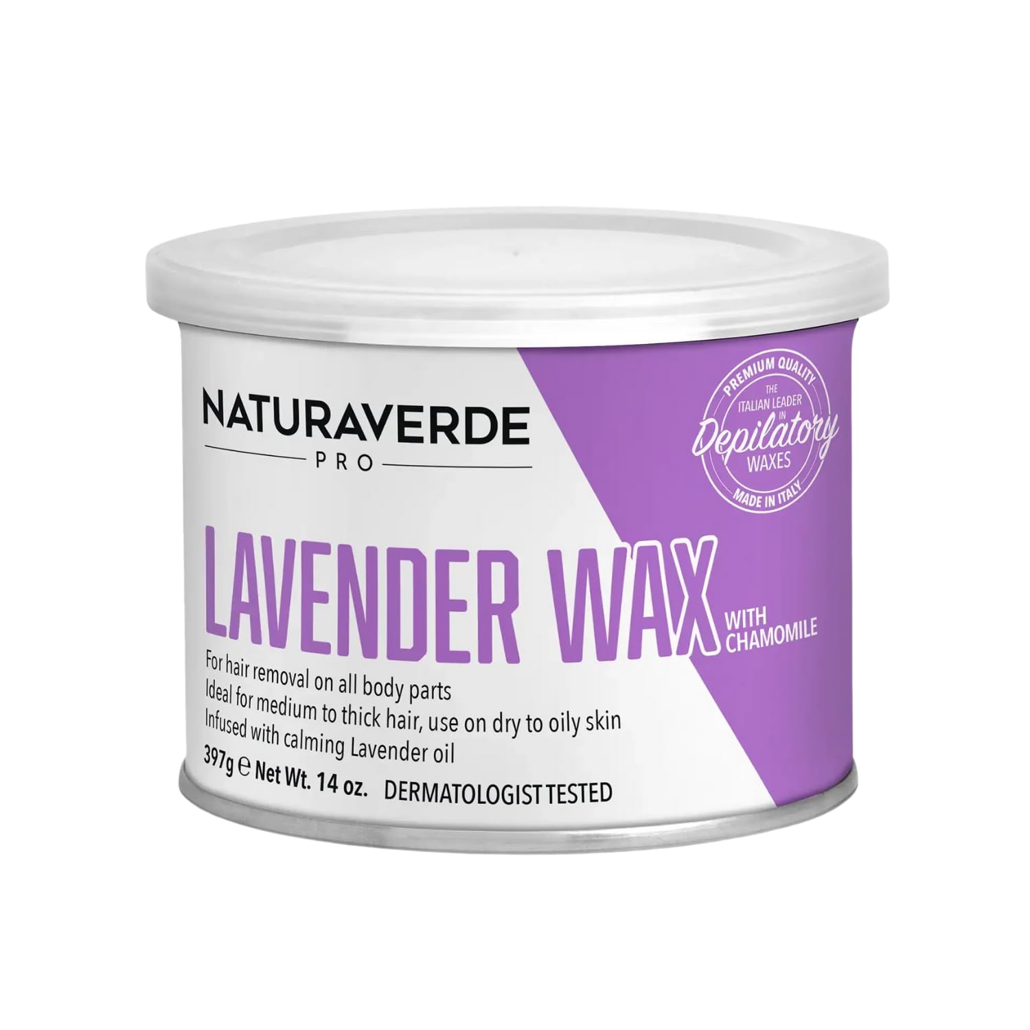 NaturaverdePro Lavender Soft Wax for Body and Facial Hair Removal, Wax Hair Remover for Women, All Skin Types, Formulated with Soothing Chamomile - 14oz
