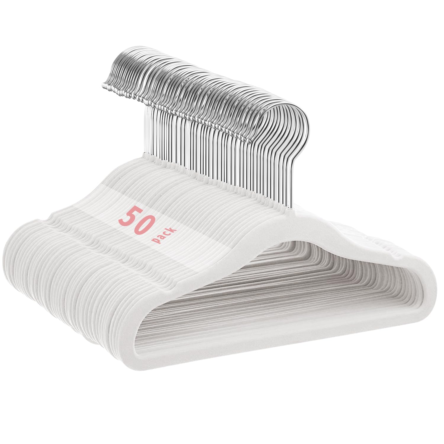 MangoKit Anti-Rutsch-Kinder Kleiderbügel aus Samt, Ultra-schlanke, platzsparende Baby-Kleiderbügel aus Samt, 360 Grad drehbarer Haken, robuste und langlebige Baby-Kleiderbügel, 50 Stück (28cm, Weiß)
