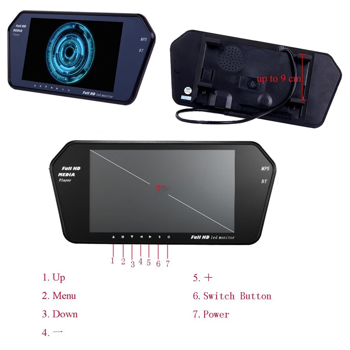 Podofo Bluetooth Wireless Car Backup Camera System 7" UltraThin HD