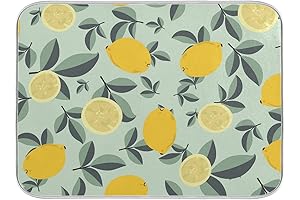 Absorbent & Reversible Produce Drying Mat for Kitchen Countertop with Lemon and Leaves Print