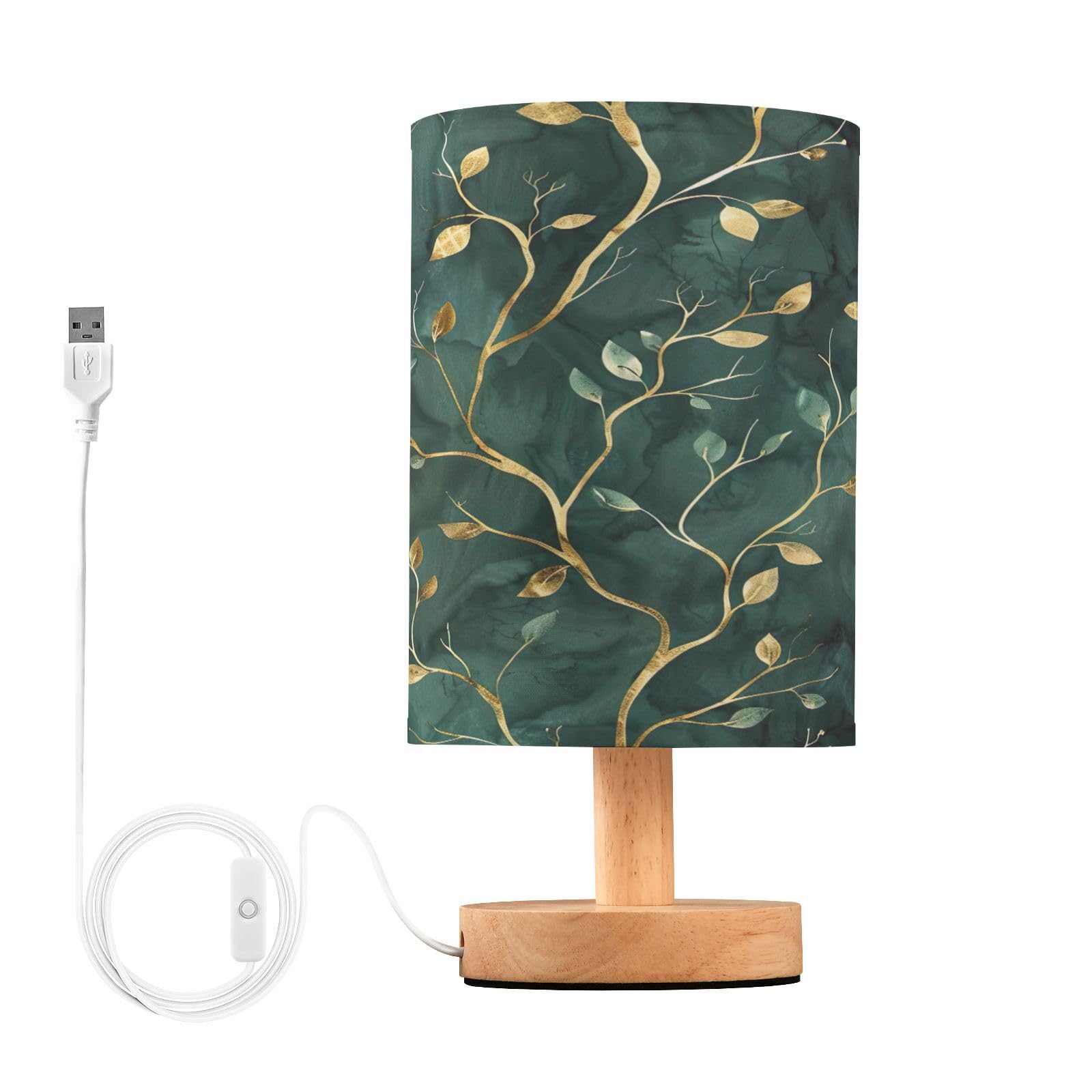 Waassud Gold Green Leaves Table Lamp Desk Lamps Dorm Room Essentials for Girls Bedroom Decor Beside Table Lamps for Night Stands with Matte Fabric Shade