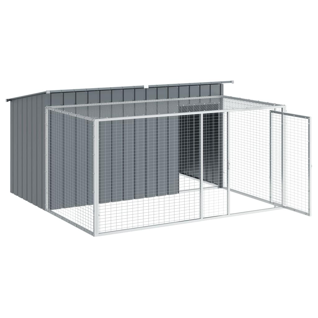 Buda dla psa z wybiegiem antracytowa 197x194x110 cm stal ocynkowana