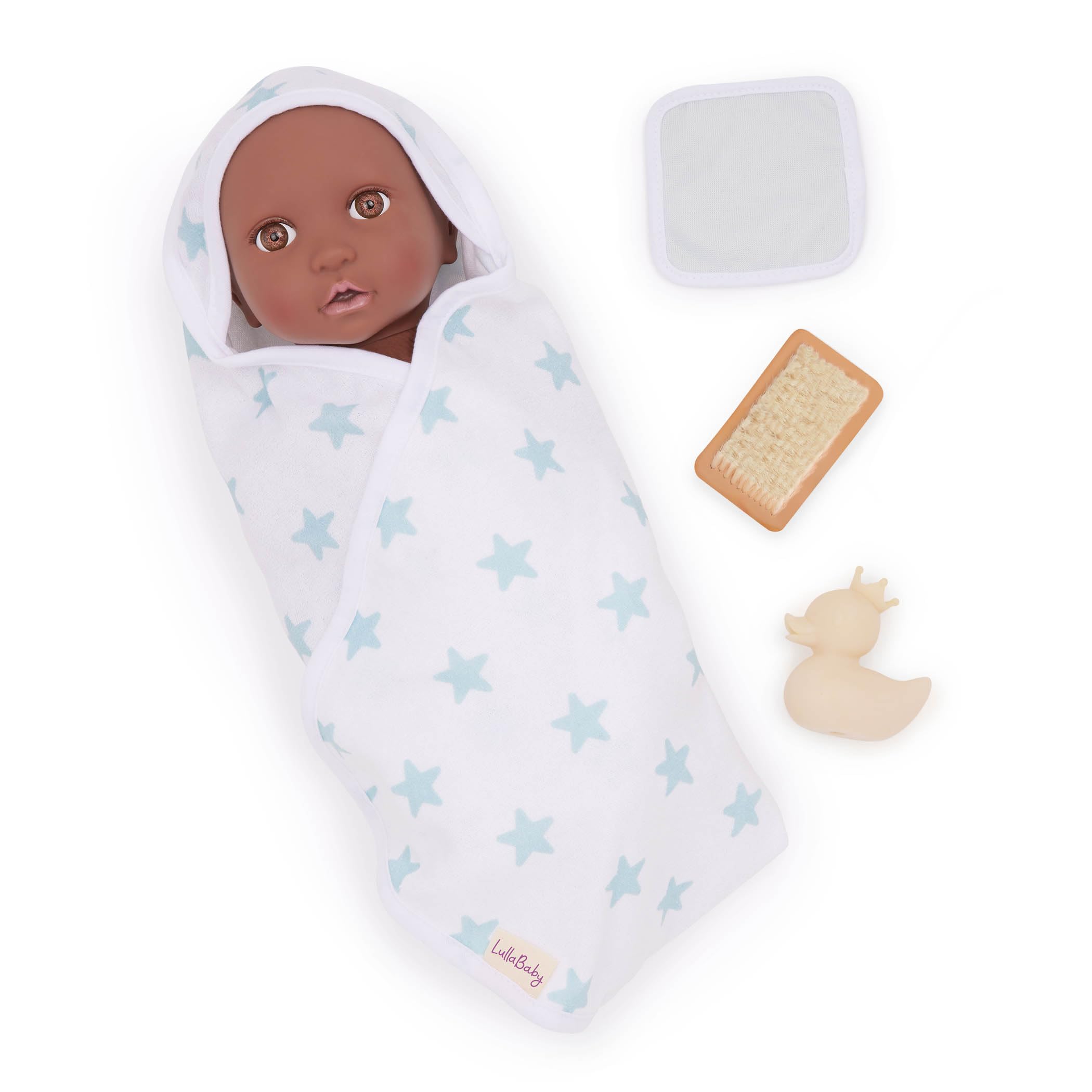 LullaBaby Moda 13 Piezas – Pijama, Jersey Y Accesorios De Baño Para Muñecas, Set Completo De Ropa Con Estampado De Estrellas