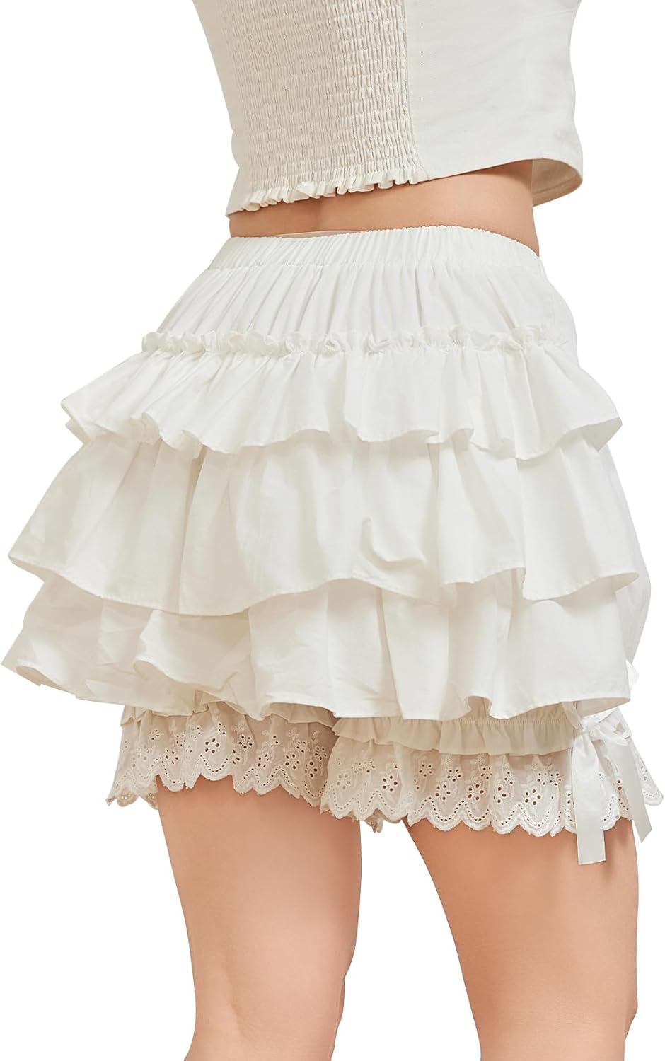 Victorian Bloomers Lolita Pumpkin with Bow Women's Ruffled Shorts 100% Cotton Lace Pettipants