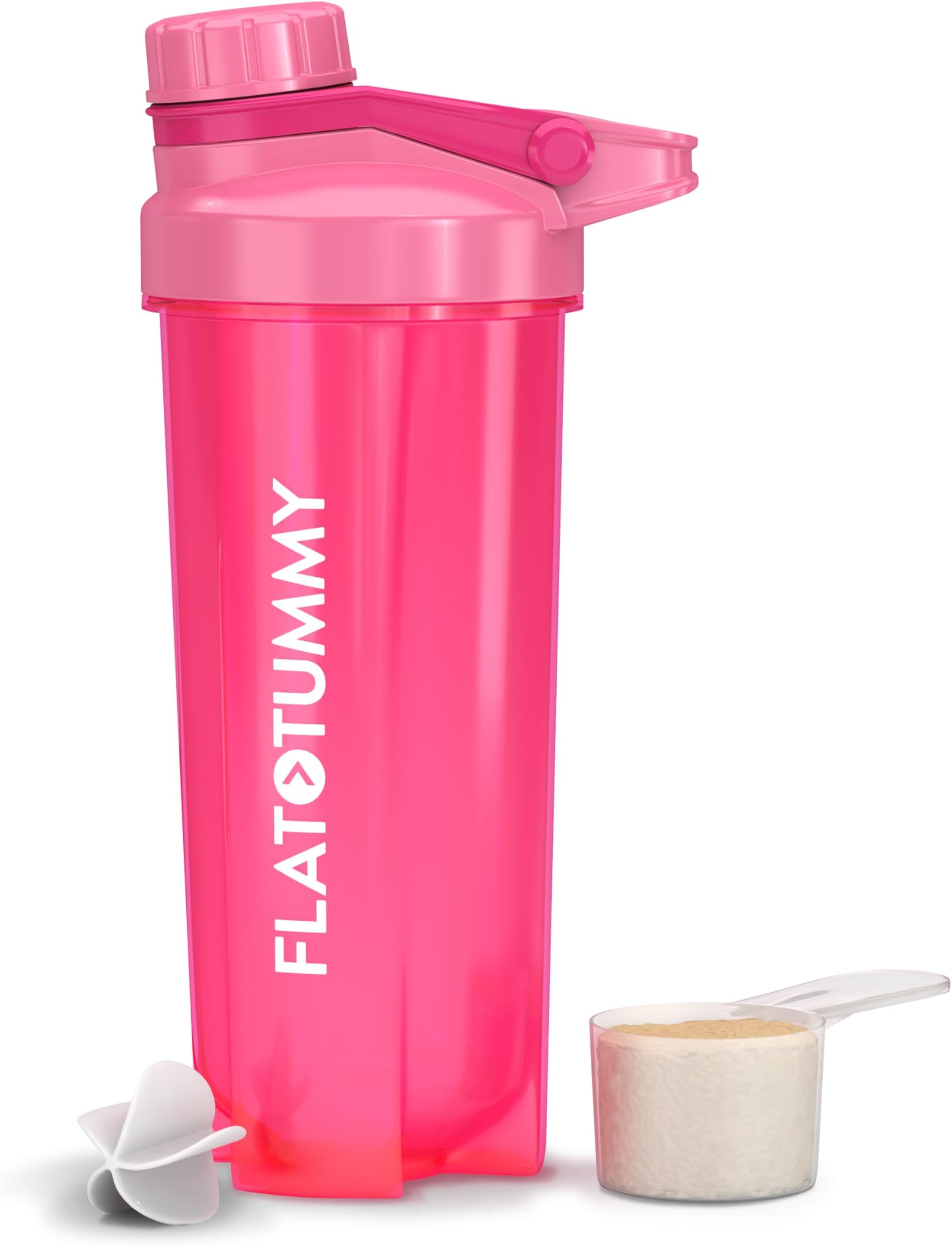 Flat Tummy Protein Shaker Bottle with Powder Storage - Pink Blender Bottle Shaker 20oz - Protein Mixer with Protein Shaker Ball - Cute Shaker Bottle for Women - Preworkout Bottle