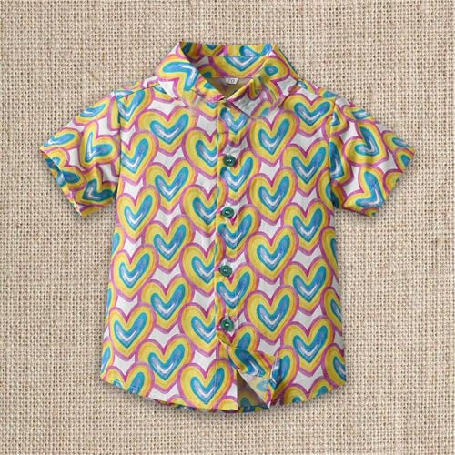 Kids Boys Shirts with Tropical Print Short Sleeve 𝐁utton Down T-Shirt Summer Loose Casual 𝐇awaiian Beach Shirt2