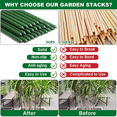 SEKKVY Garden Stakes 48 Inches Sturdy Plastic Coated Steel Plant Sticks Support for Securing Trees, Natural Climbing Plants, Shrubs (25 Pack - 48 Inches, Green) - Thumbnail 2