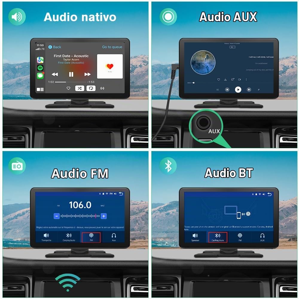 AWESAFE 9”Pantalla de Coche CarPlay/Android Auto/MirrorLink Inalámbrico, Reproductor de Pantalla Tactíl Admite 4K Dash CAM/Cámara de Trasera/Bluetooth/USB/SD/FM/Control por Voz