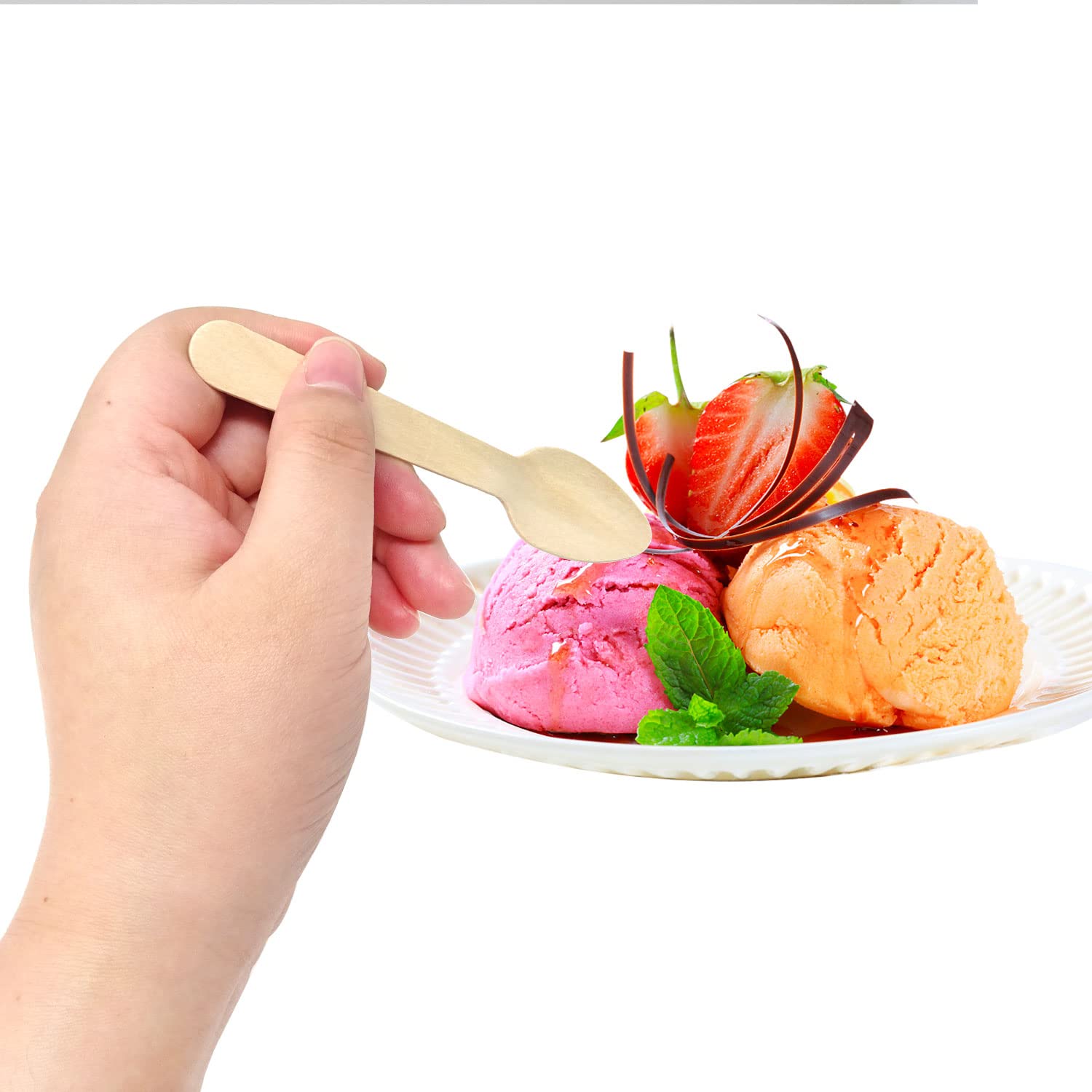 Mini Cuillères En Bois Jetables,120 Pièces Cuillères à Glace En Bois