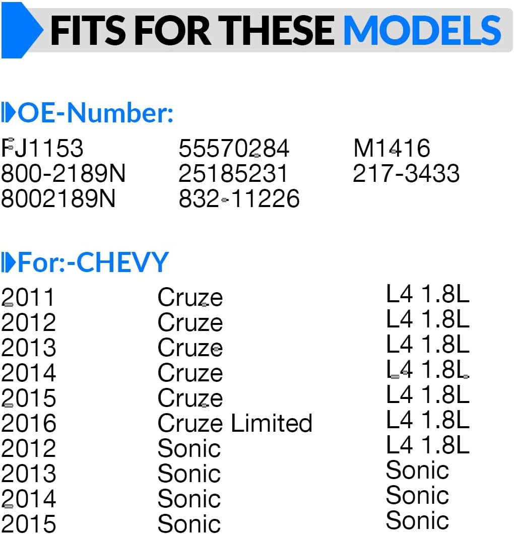 Upgraded 55570284 Fuel Injectors 1.8L L4 Fits For:-Chevy Cruze 2011 2012 2013 2014 2015, Cruze Limited 2016, Sonic 2012-2015, Replace# 55570284, 25185231, FJ1153, 800-2189N (set of 4)