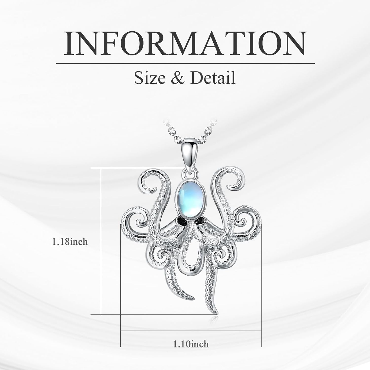 Octopus Necklace for Women Moonstone Octopus Pendant Octopus Silver Necklace Ocean Animal Octopus Pendant Summer Beach Jewelry Graduation Gift for Female Students - Image 6