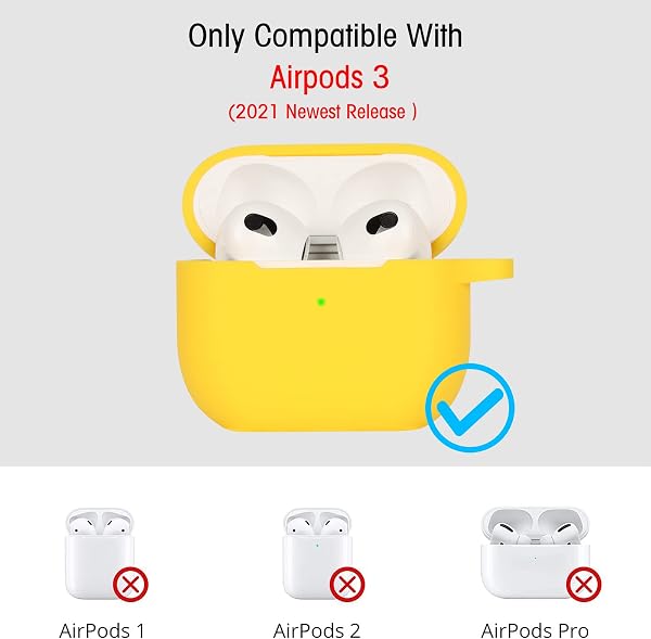 Custodia in Silicone Compatibile con AirPods 3, Case Cover Protettiva in Premium Silicone per Airpods 3rd Generation(2021) con Moschettone, LED Frontale Visibile, Giallo - 2