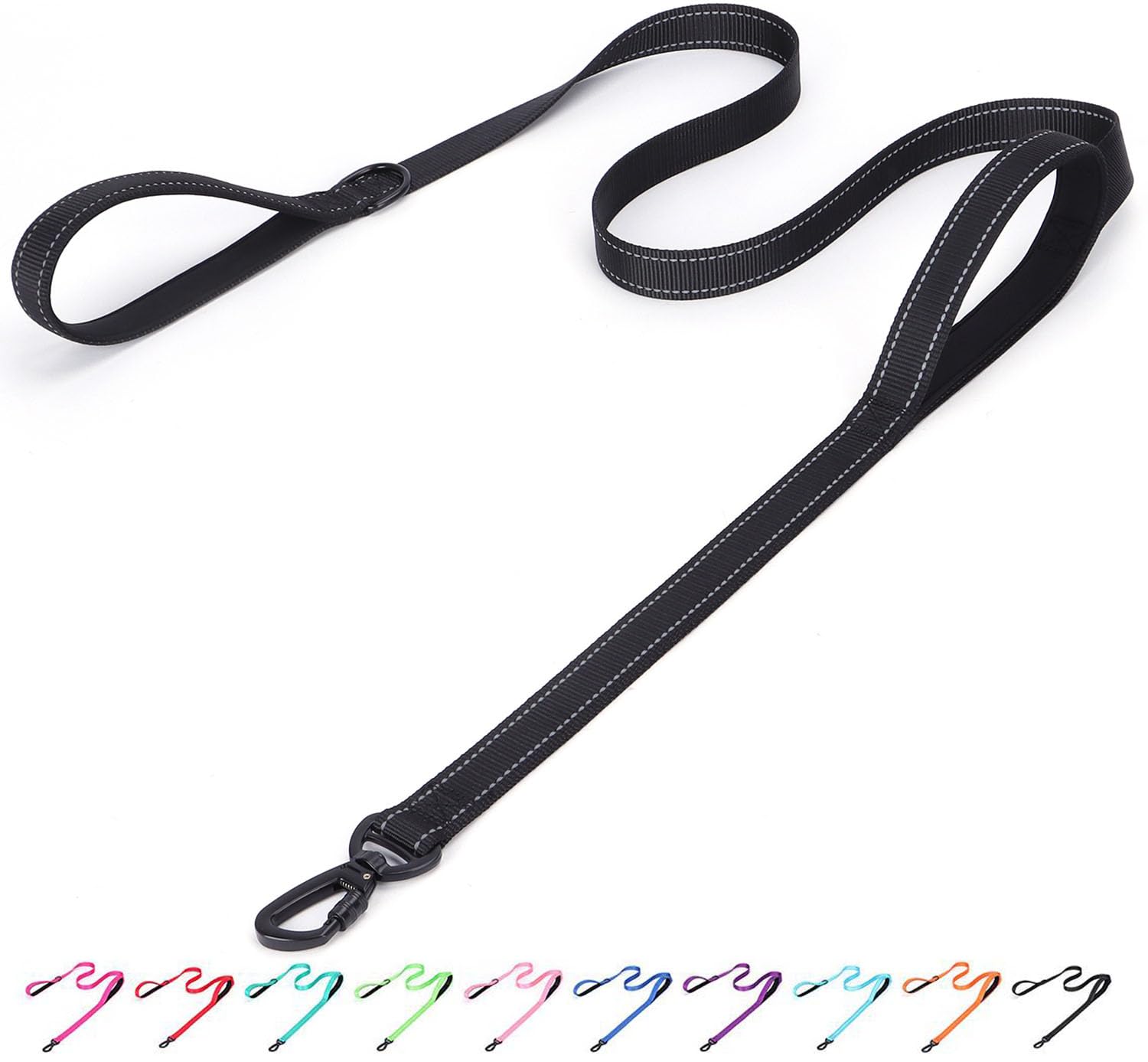 Bbmmayy Reflective Nylon Dog Leash - The Heavy Duty Hero Leash with Two Handles for Night Safety Training - for Small Medium Large Breed Pet Dogs (Black, 6FT×1'')