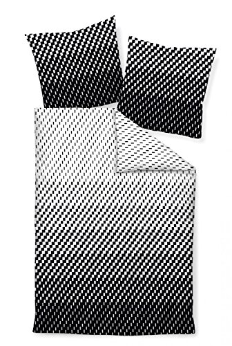Janine Bettwäsche-Set J.D. 87016 Farbe 08 Schwarz-Weiß 100% Baumwolle Mako-Satin Modernes Abstraktes Strich-Muster, Größe:200x220 cm + 2 x 80x80 cm