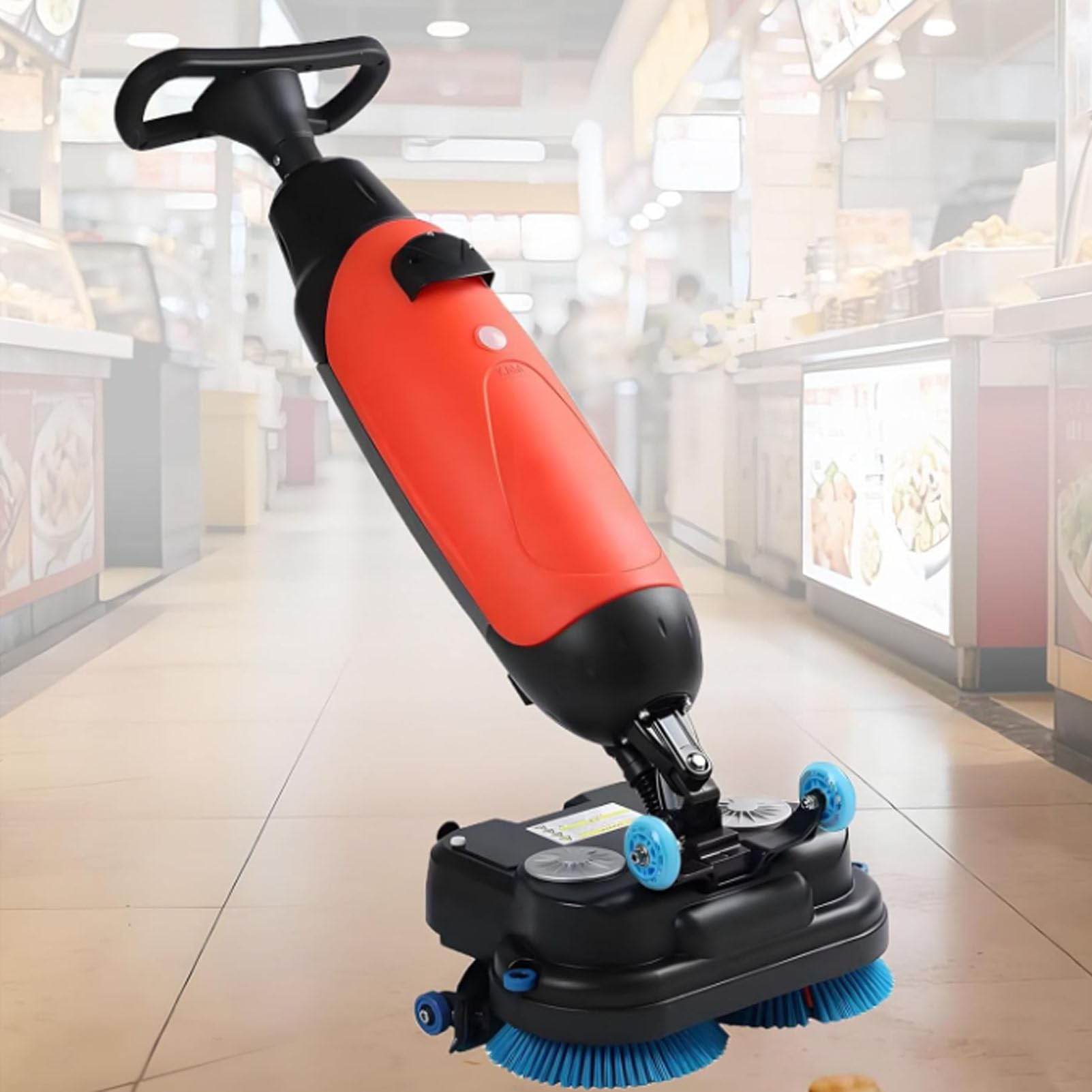 Oiyekntd Commercial Electric Floor Scrubber Tile Polisher, Carpet Extractor Power Scrub Brush, 360°Rotating, Self-Propelled, Convenient Cordless Fits Vinyl, Rubbermaid, Concrete, Vinyl Floor Red