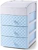 Storage Drawer Desktop Storage Box Plastic Drawer Type Storage Box with Transparent Handle Dresser Cosmetics Drawers Organizer Containers with Compartments Desktop Organiser Storage Box(Blue,3-Drawer)