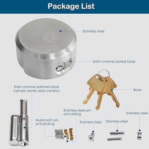 Miniatura 2 de HOX Cerradura de disco de acero inoxidable, candado de grillete oculto de grado militar, cerradura de puerta de remolque resistente a la intemperie