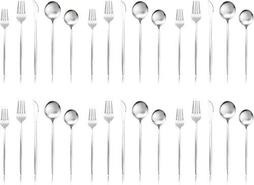 Juego de cubiertos mate de 30 piezas de acero inoxidable 180, utensilios de cocina para cena, postre, pastel, té, café, vajilla para 6 (plateado)