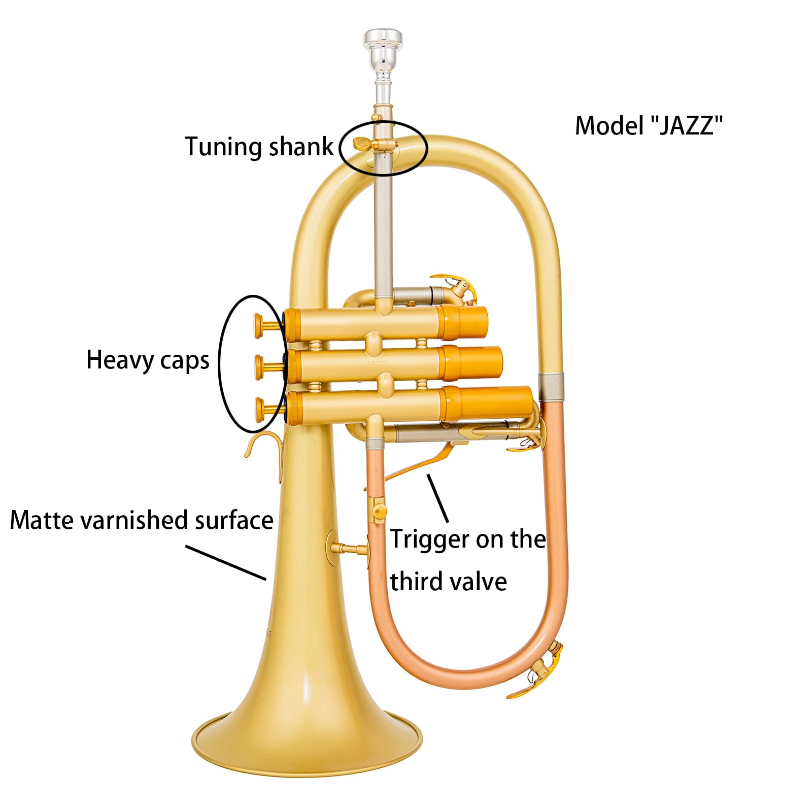 FH-8390 bb flugelhorn jazz modelo 155 mm campana de acero inoxidable mate