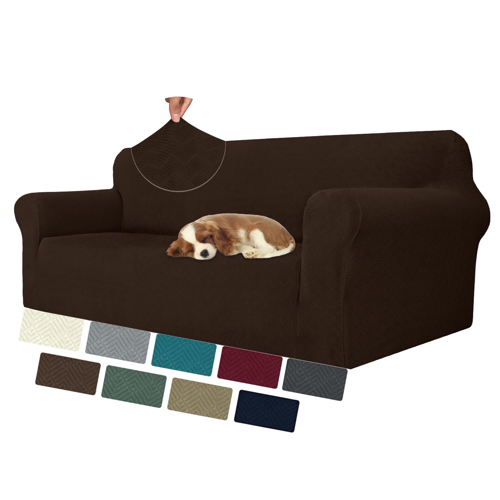 MAXIJIN Elastic 3 Seater Sofa Covers (71"-91", Universal Couch Cover With Armrests, Modern Stretch Cat Anti-Scratch Covers, Washable Non-Slip Slipcovers (Dark Coffee, 3 Seater)