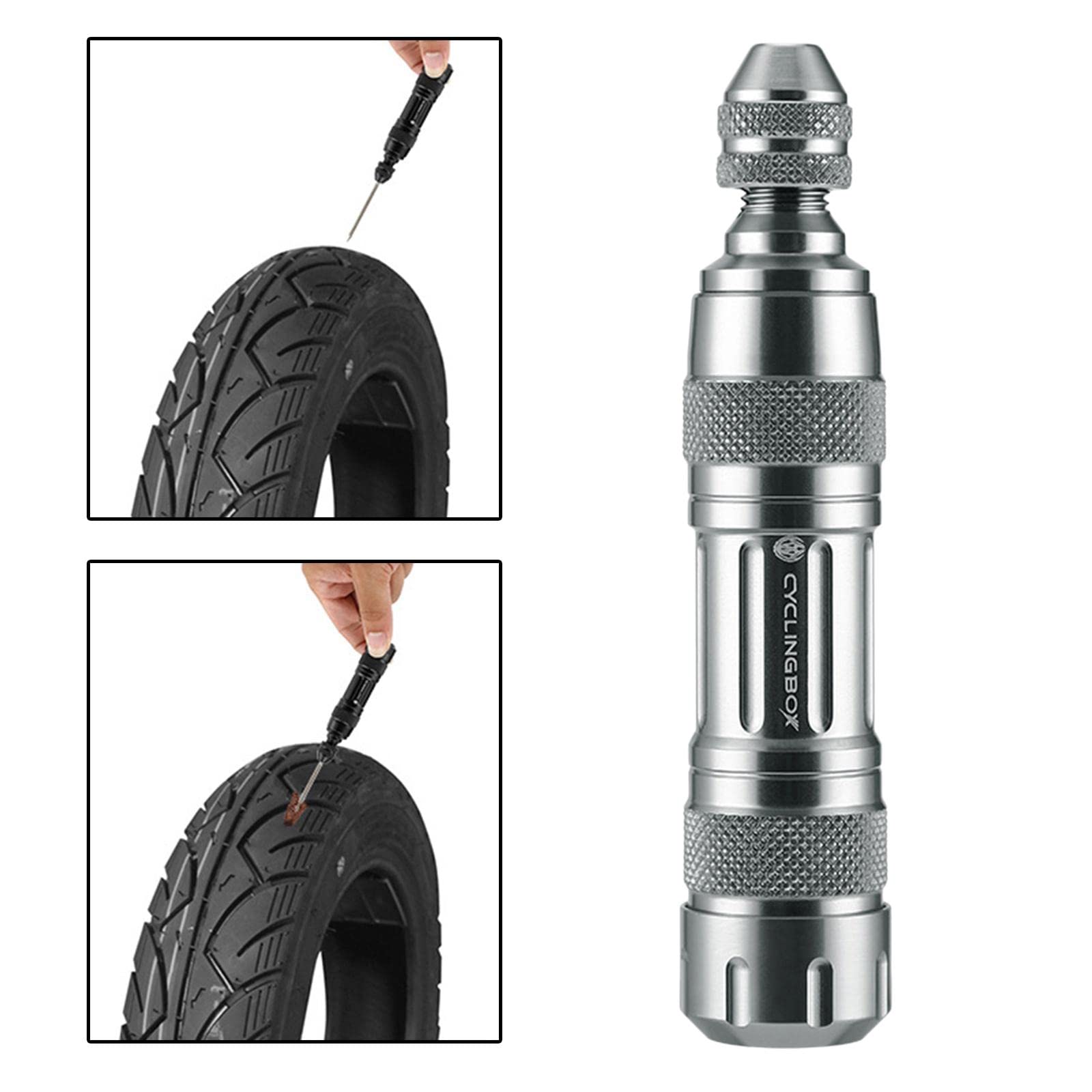 Kit di riparazione pneumatici per bici da strada, senza camera d'aria, 5 pezzi, 9,5 x 2 x 2 cm, colore: argento
