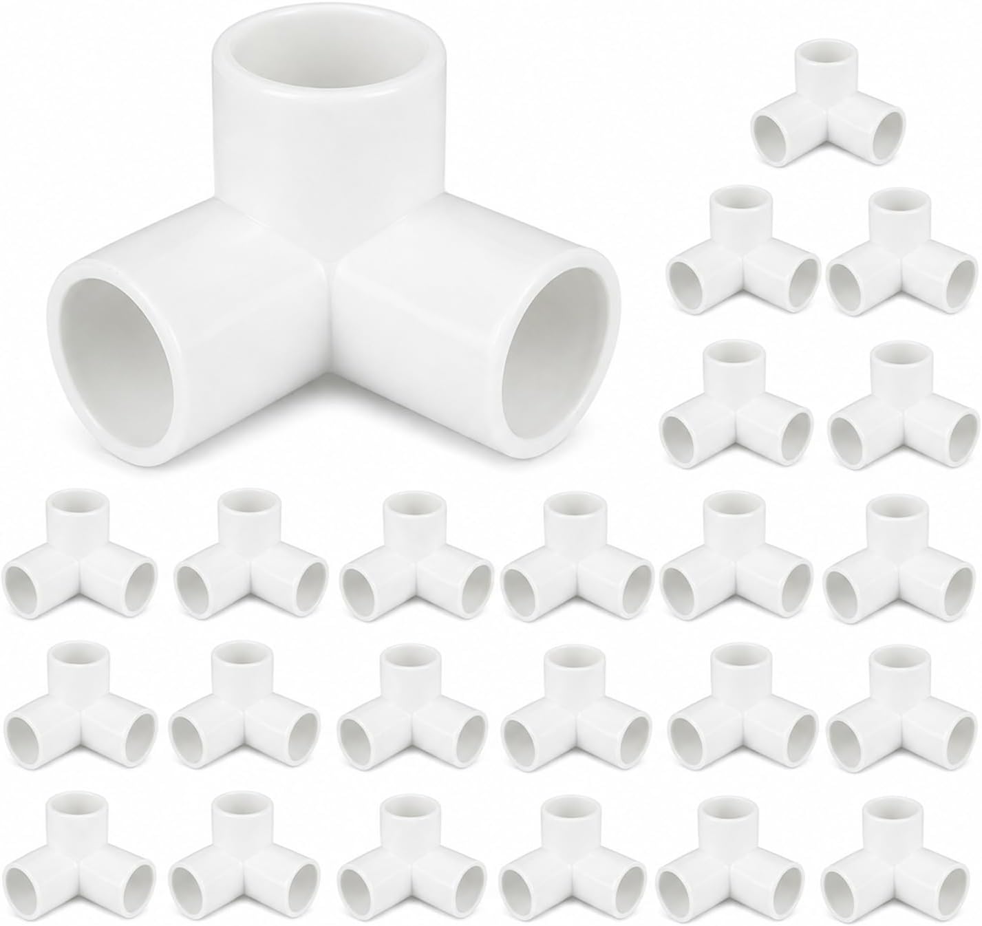 24 Pack 3/4 Inch PVC Fittings - Pipe Fitting 3 Way Elbow Connector - PVC Tee Furniture Joint Corner Fitting for Building Furniture Greenhouse Shed Pipe Tent Connection