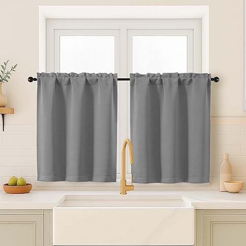 Miniatura 102 de OVZME Cortinas opacas turquesa para tratamiento de ventanas pequeñas, cortinas cortas con bloqueo de luz para ventana de cocina sobre el fregadero,